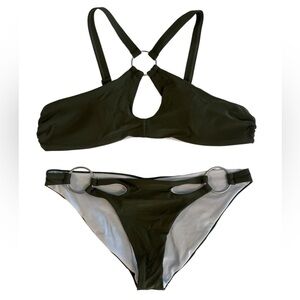 ROMWE hunter green bikini with metal rings size S NWOT
